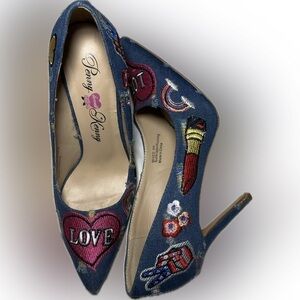 Penny Loves Kenny" denim pumps with embroidered patches size 9M